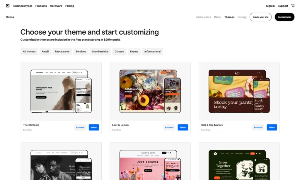 Square Online Templates